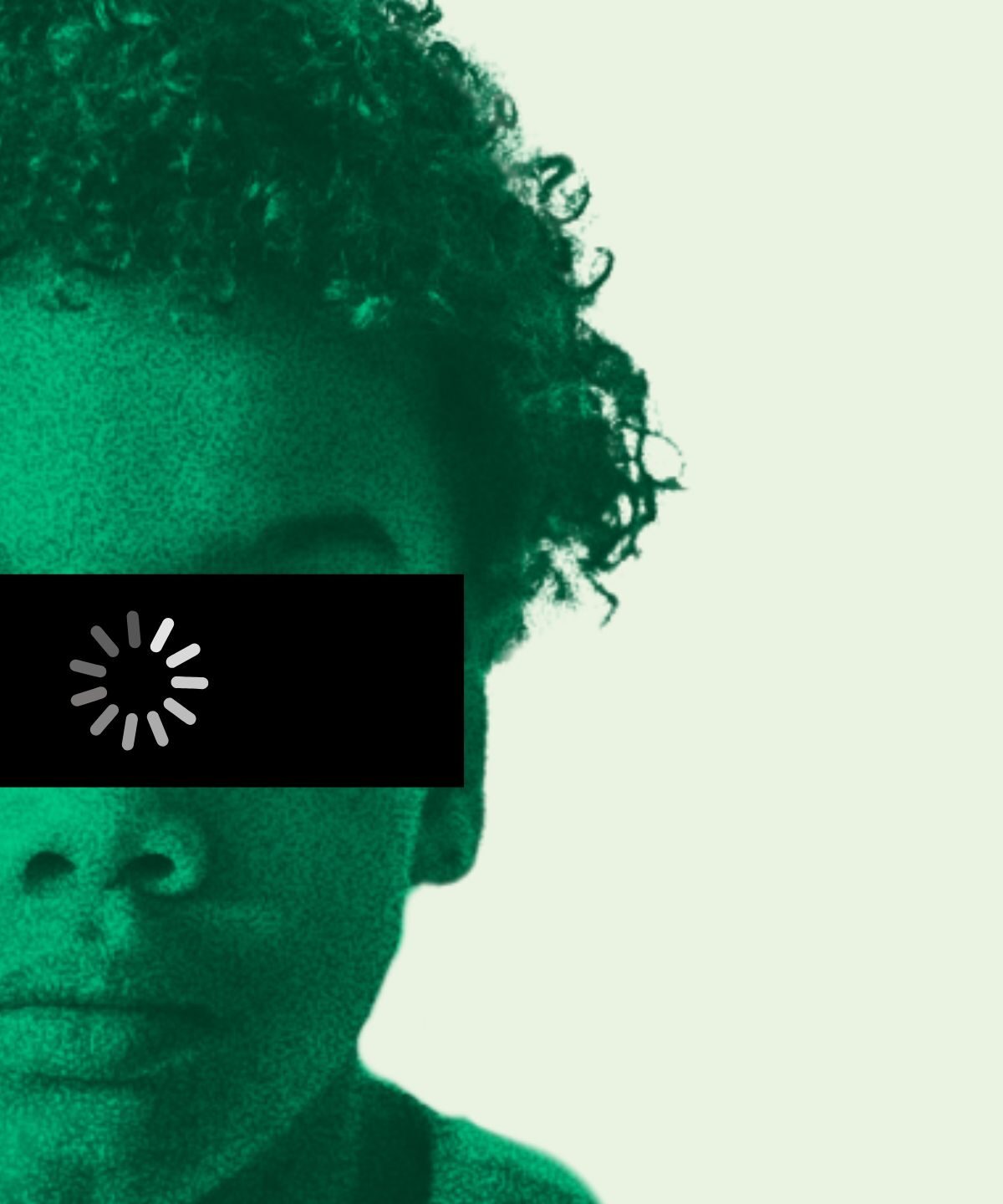 A poster image from the Human Change Event, Safeguarding Humanity in the Digital Age. The image features a young boy in grainy green, with a censor and loading icon over his eyes.