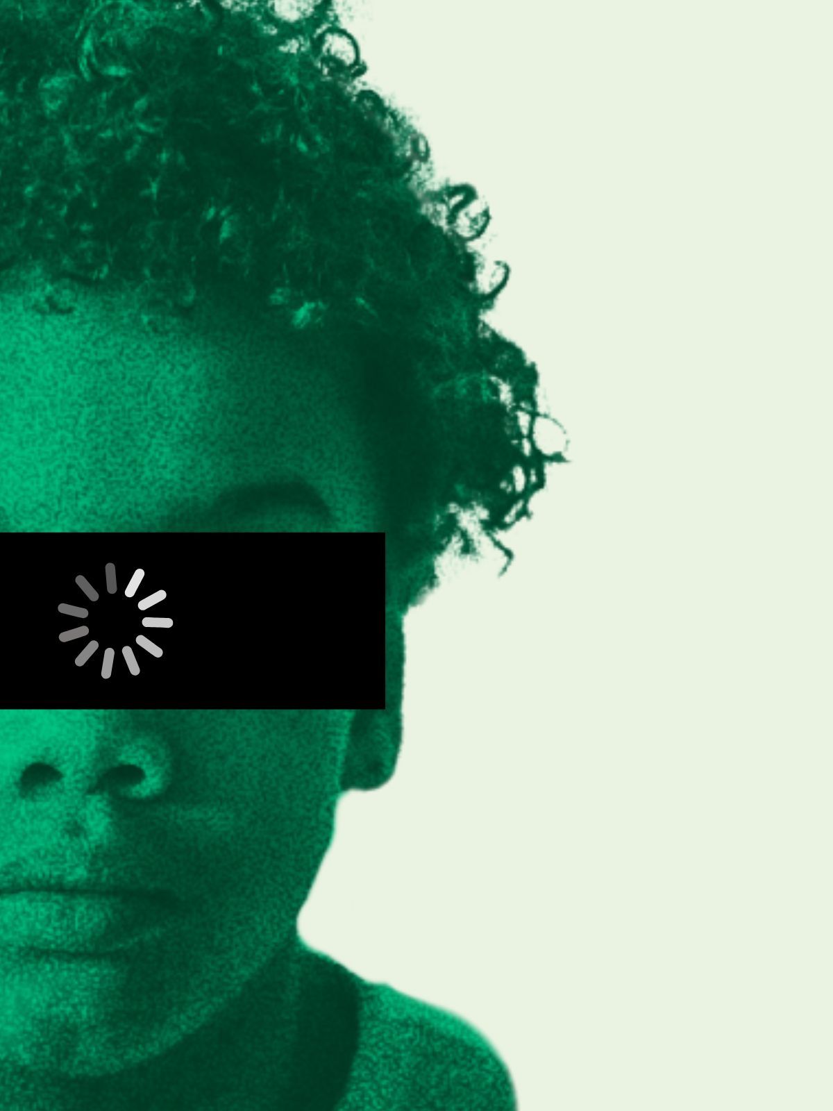 A poster image from the Human Change Event, Safeguarding Humanity in the Digital Age. The image features a young boy in grainy green, with a censor and loading icon over his eyes.